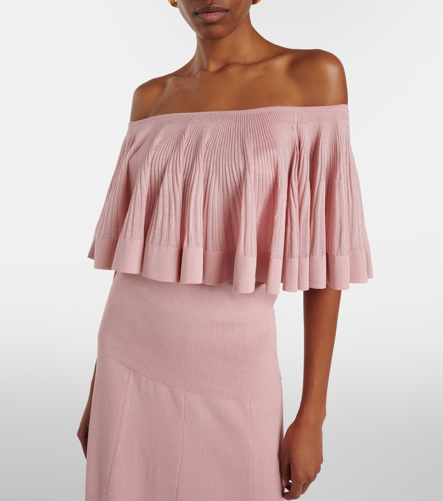 Zimmermann Luna knitted ruffled off-shoulder top