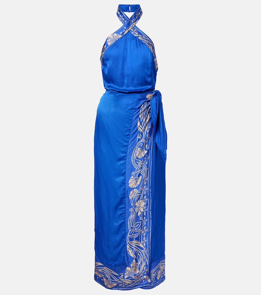 Poupette St Barth Hana floral halterneck satin midi dress