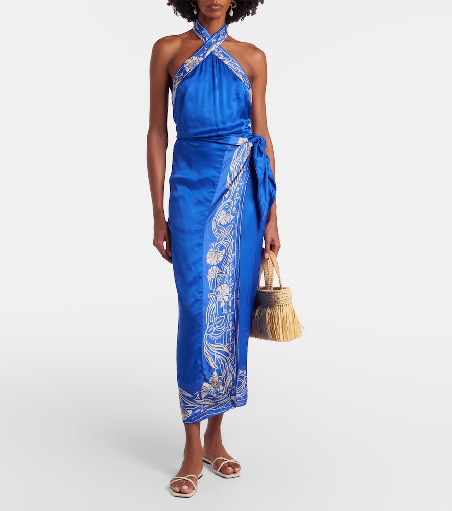 Poupette St Barth Hana floral halterneck satin midi dress