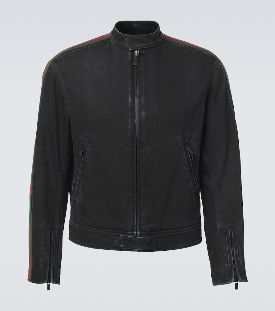 Giacca biker di jeans Web Stripe