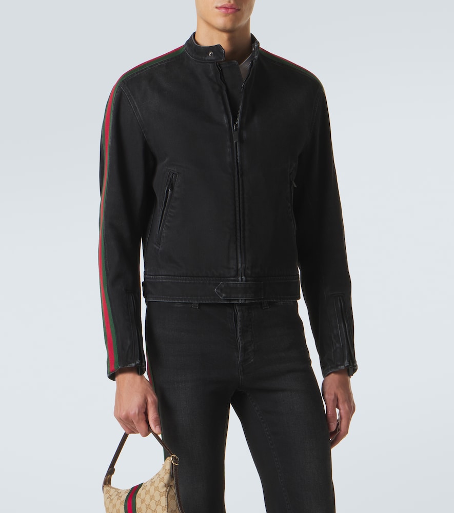  Gucci Gucci Web Stripe Denim Biker Jacket 