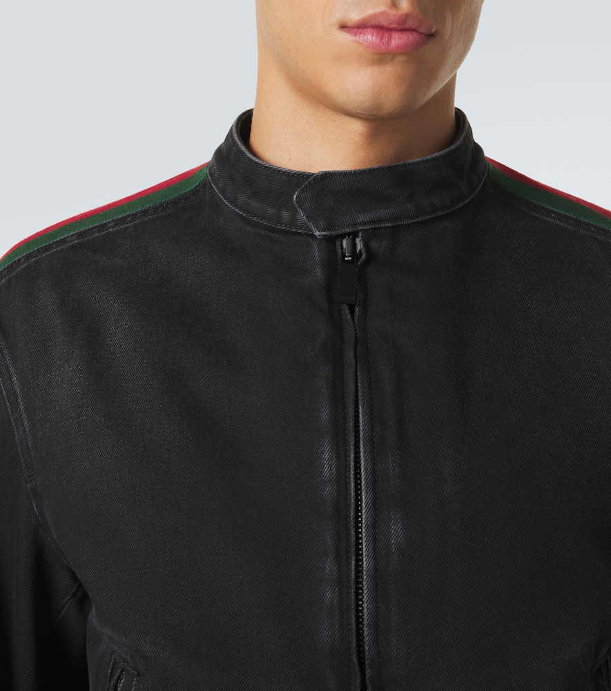  Gucci Gucci Web Stripe Denim Biker Jacket 
