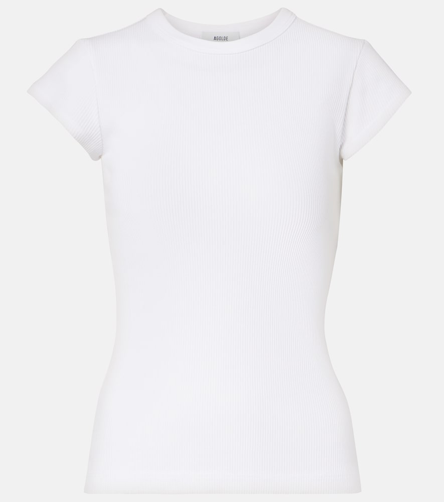 Agolde Edison Ribbed-knit T-shirt In White