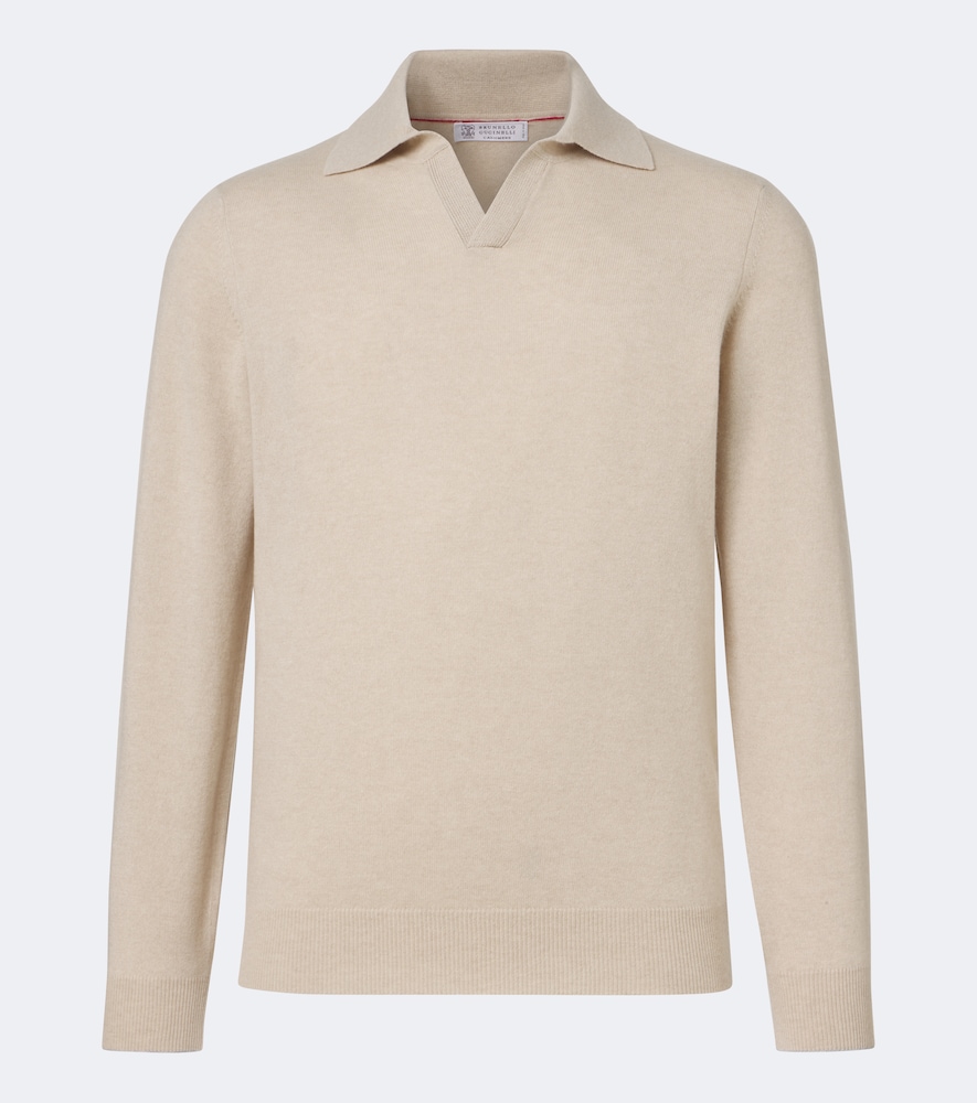 Brunello Cucinelli Cashmere Polo Sweater In Sand