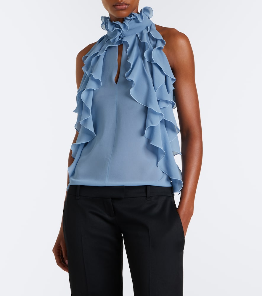 Ruffled Cutout Silk Georgette Top