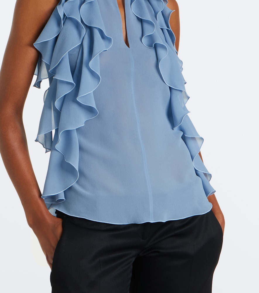 Ruffled Cutout Silk Georgette Top