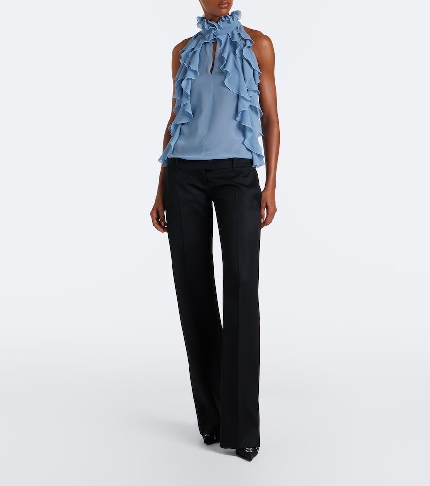 Ruffled Cutout Silk Georgette Top