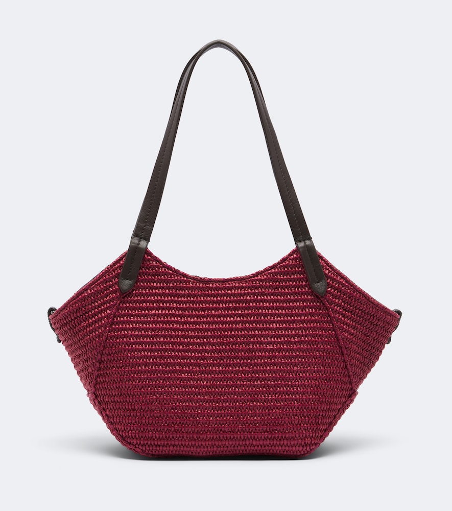 Borsa effetto rafia con pelle e monile