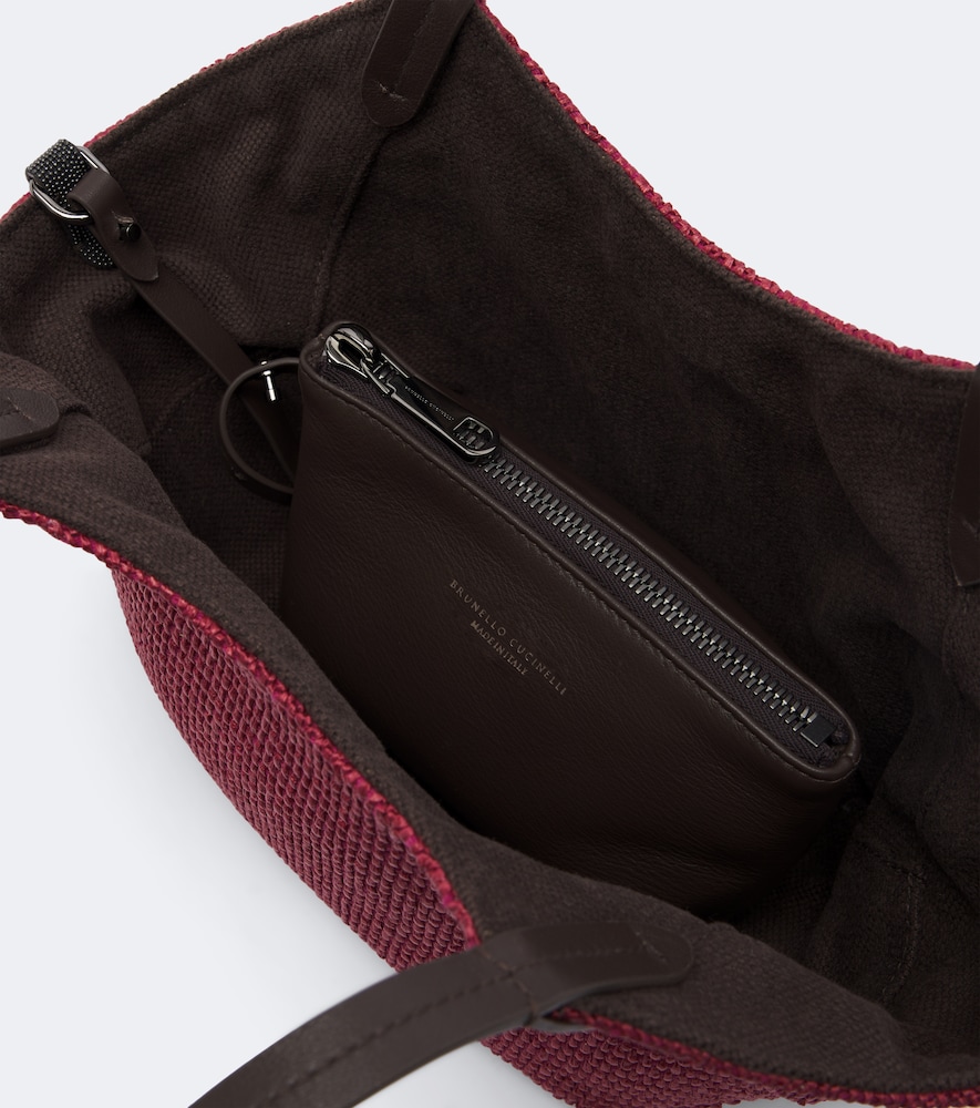 Monili Leather-Trimmed Raffia-Effect Tote Bag