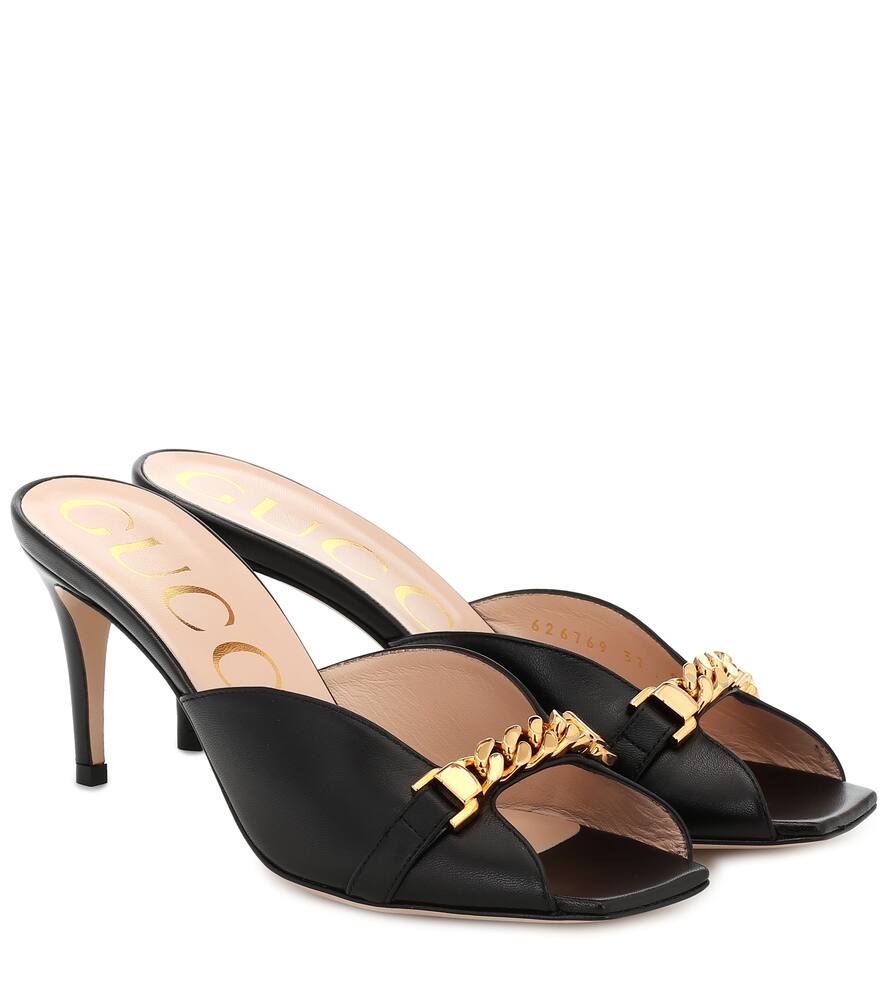 black leather mule sandals