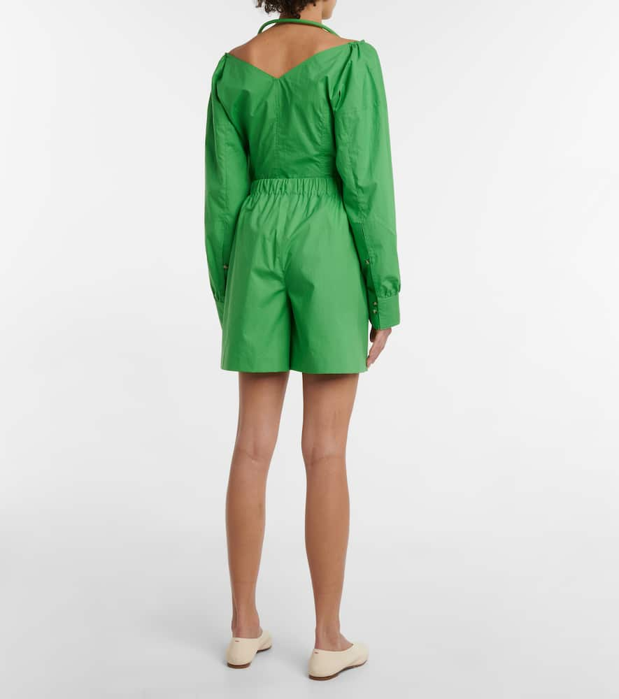 Shop Nanushka Megan Cotton Poplin Shorts In Green