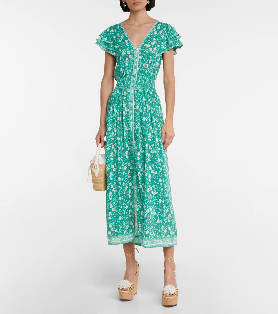 Poupette St Barth Della Floral Midi Dress In Green Poppy