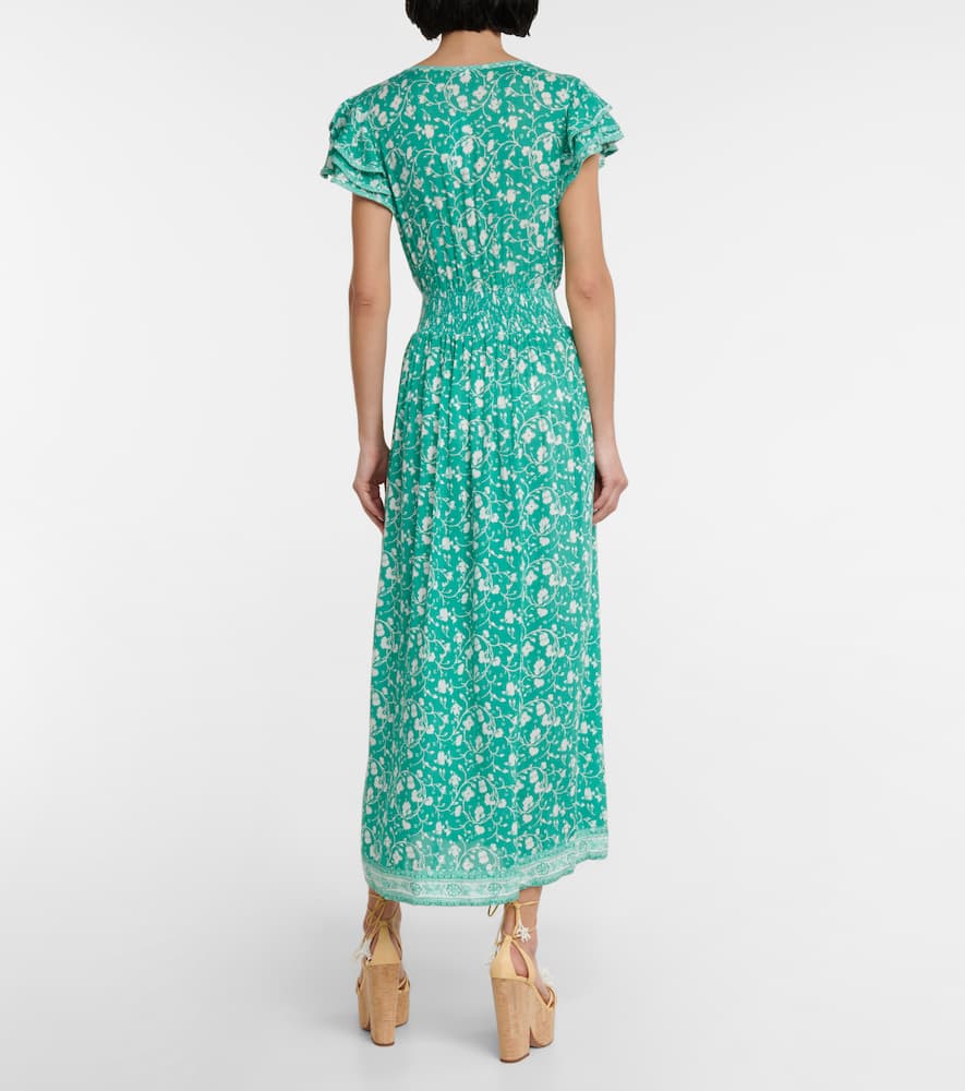 Poupette St Barth Della Floral Midi Dress In Green Poppy