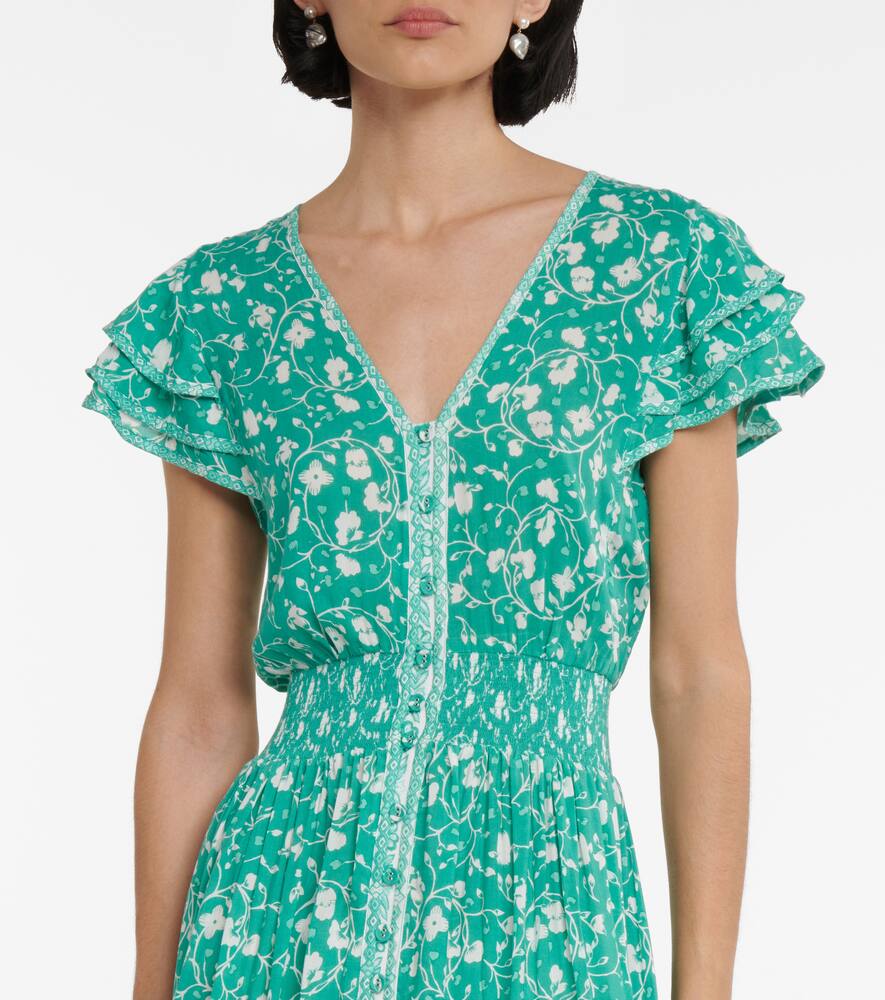 Poupette St Barth Della Floral Midi Dress In Green Poppy