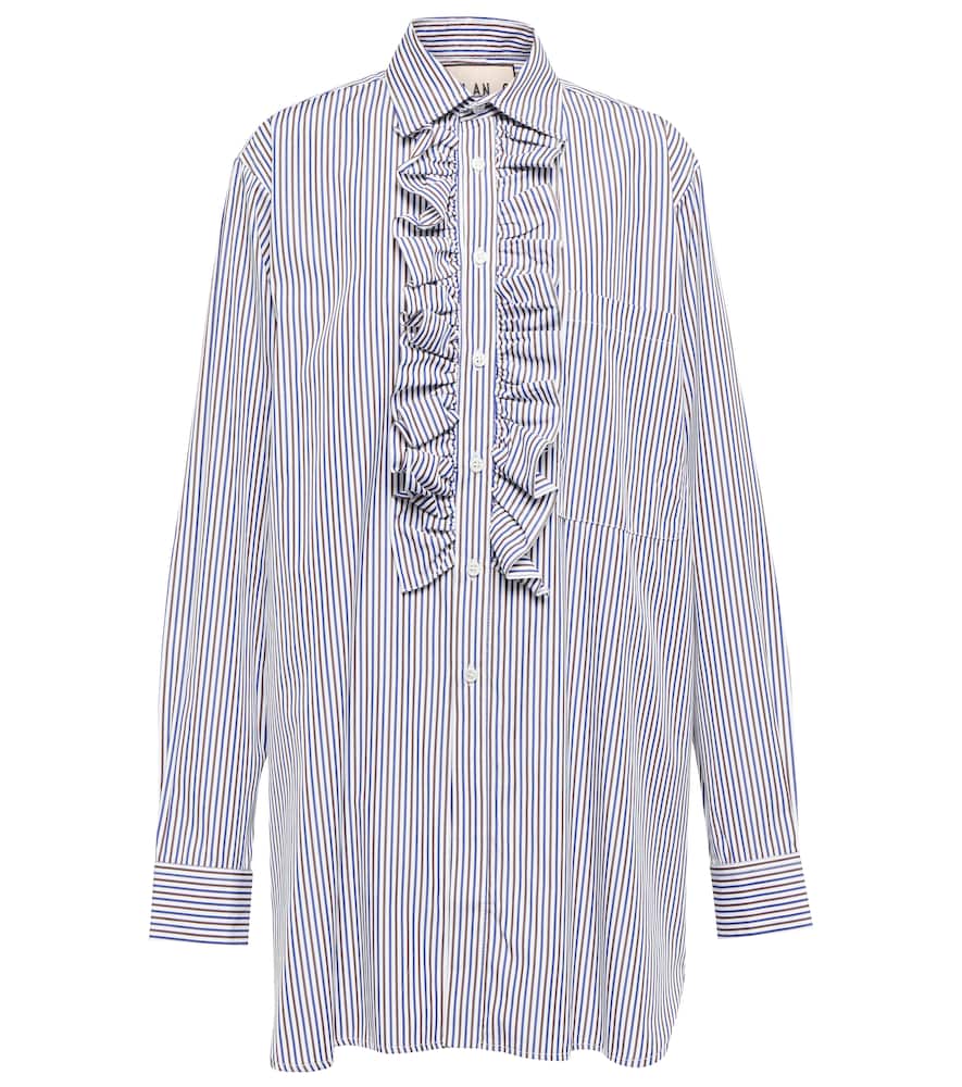 Plan C Ruffled striped oversized cotton shirt