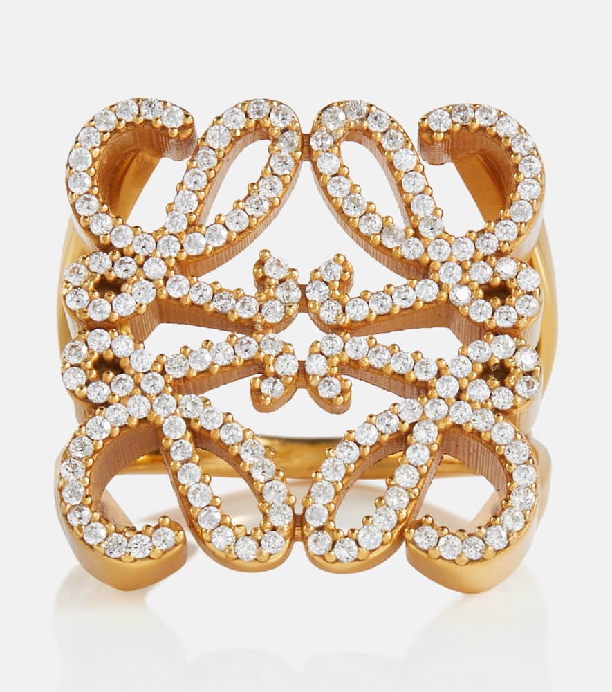 Loewe Anagram Crystal-embellished Ring In Gold