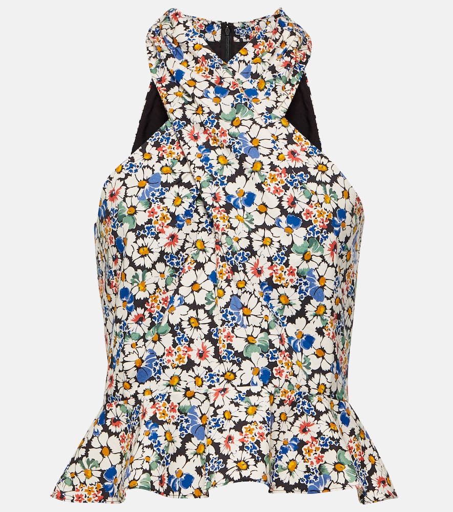 Veronica Beard Drey floral cotton halterneck top