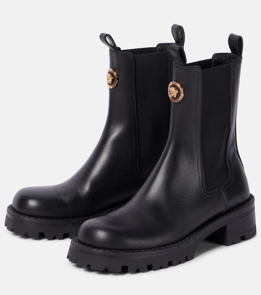 Shop Versace Medusa Leather Chelsea Boots In Black