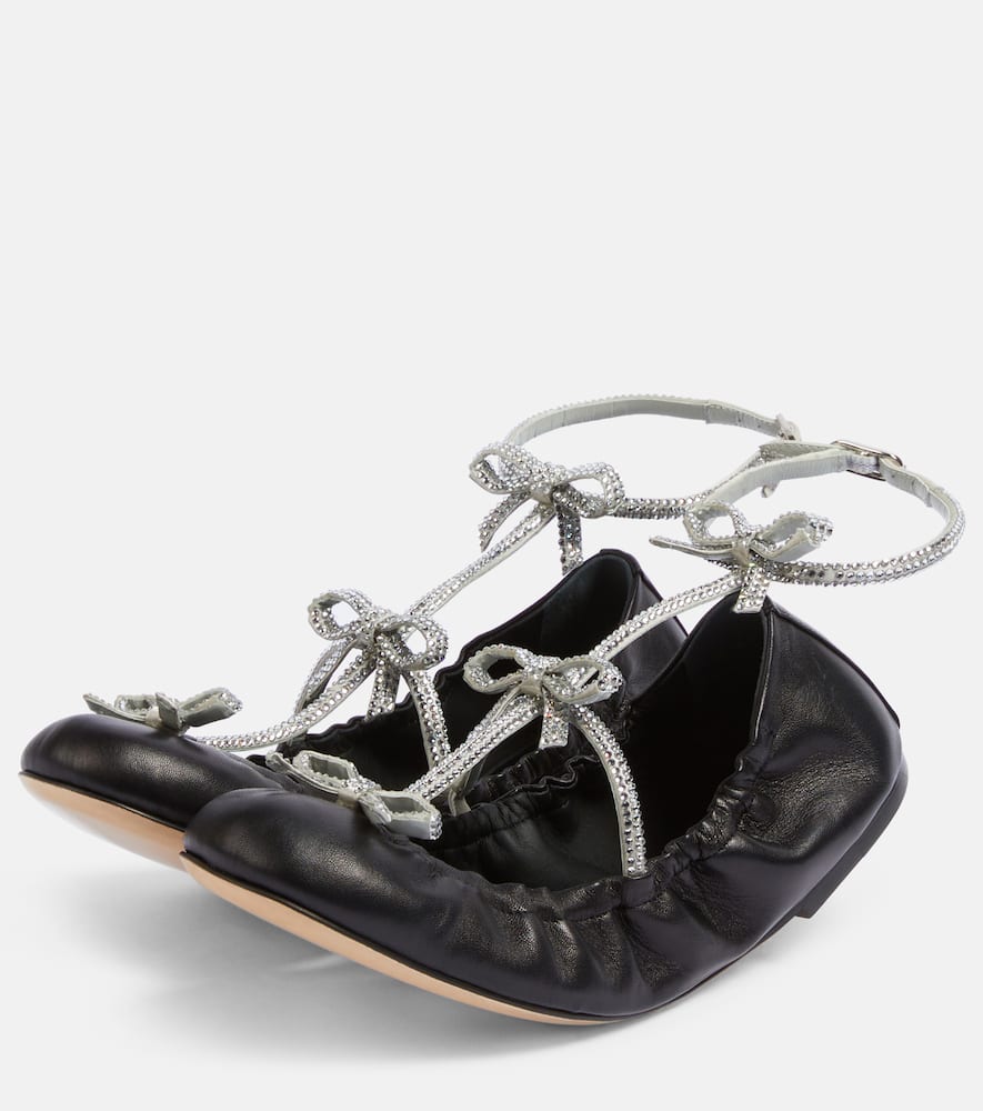 Shop René Caovilla Caterina Embellished Leather Ballet Flats In Black