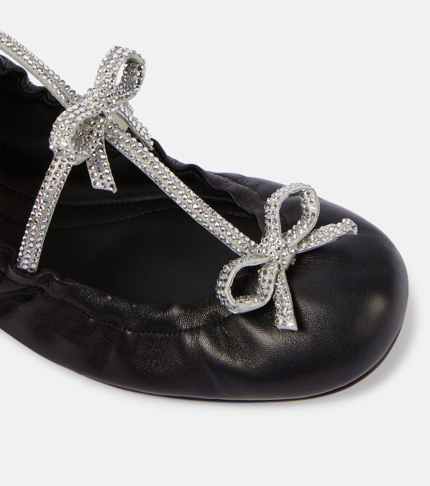 Shop René Caovilla Caterina Embellished Leather Ballet Flats In Black