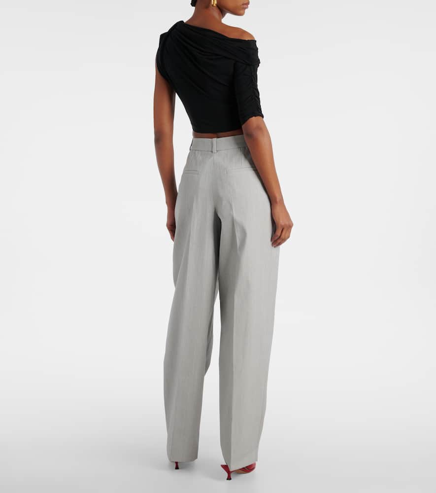Shop Jacquemus Curzio Mid-rise Jersey Wide-leg Pants In Grey