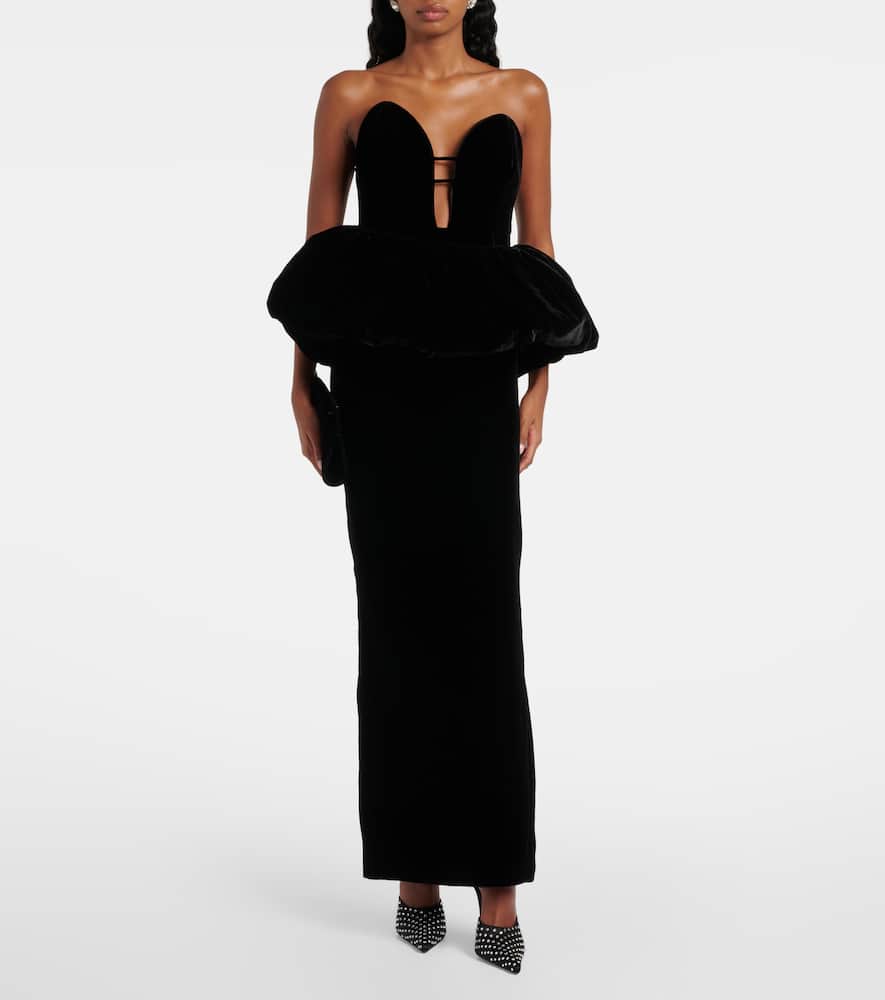 The New Arrivals Ilkyaz Ozel Lia Peplum Silk Maxi Dress In Black