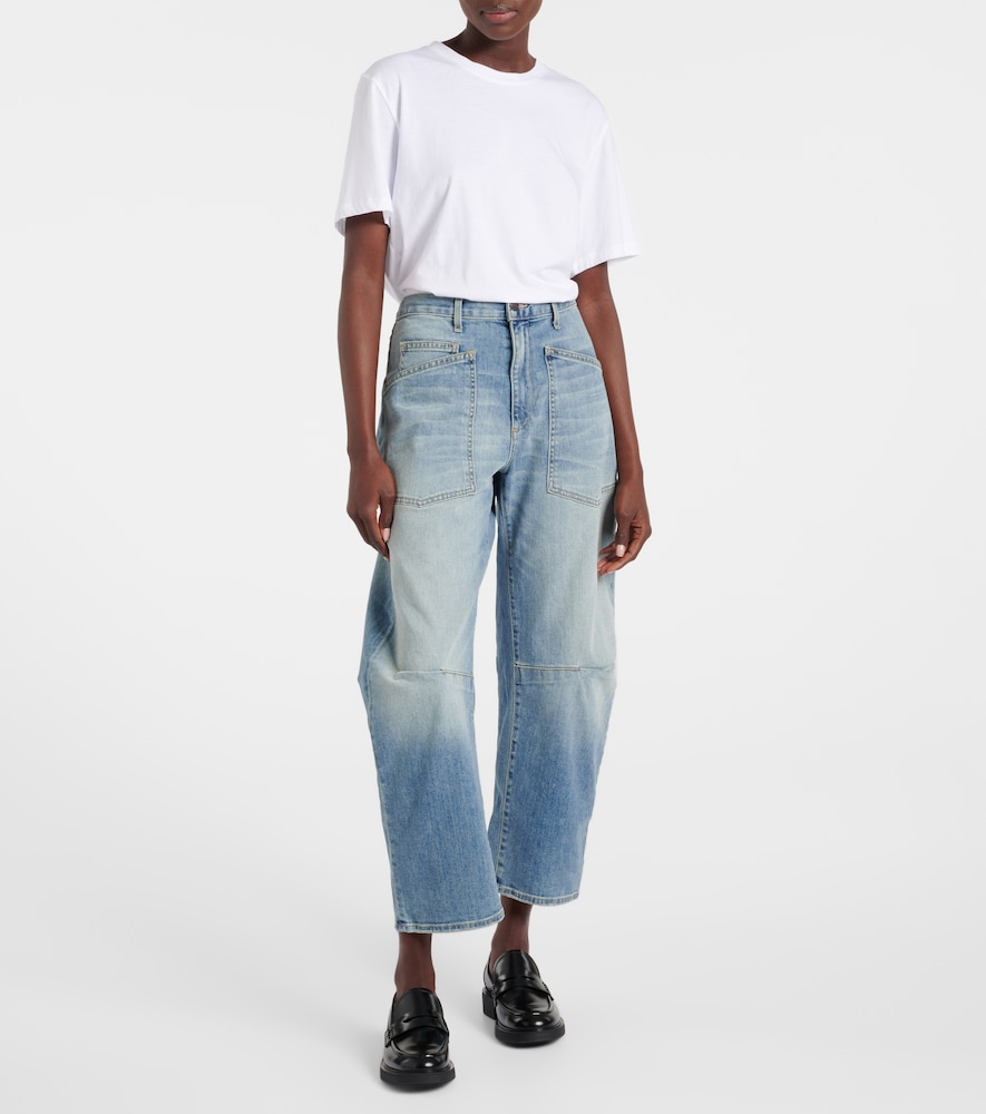 Nili Lotan Shon High Waist Barrel Leg Jeans In Blue