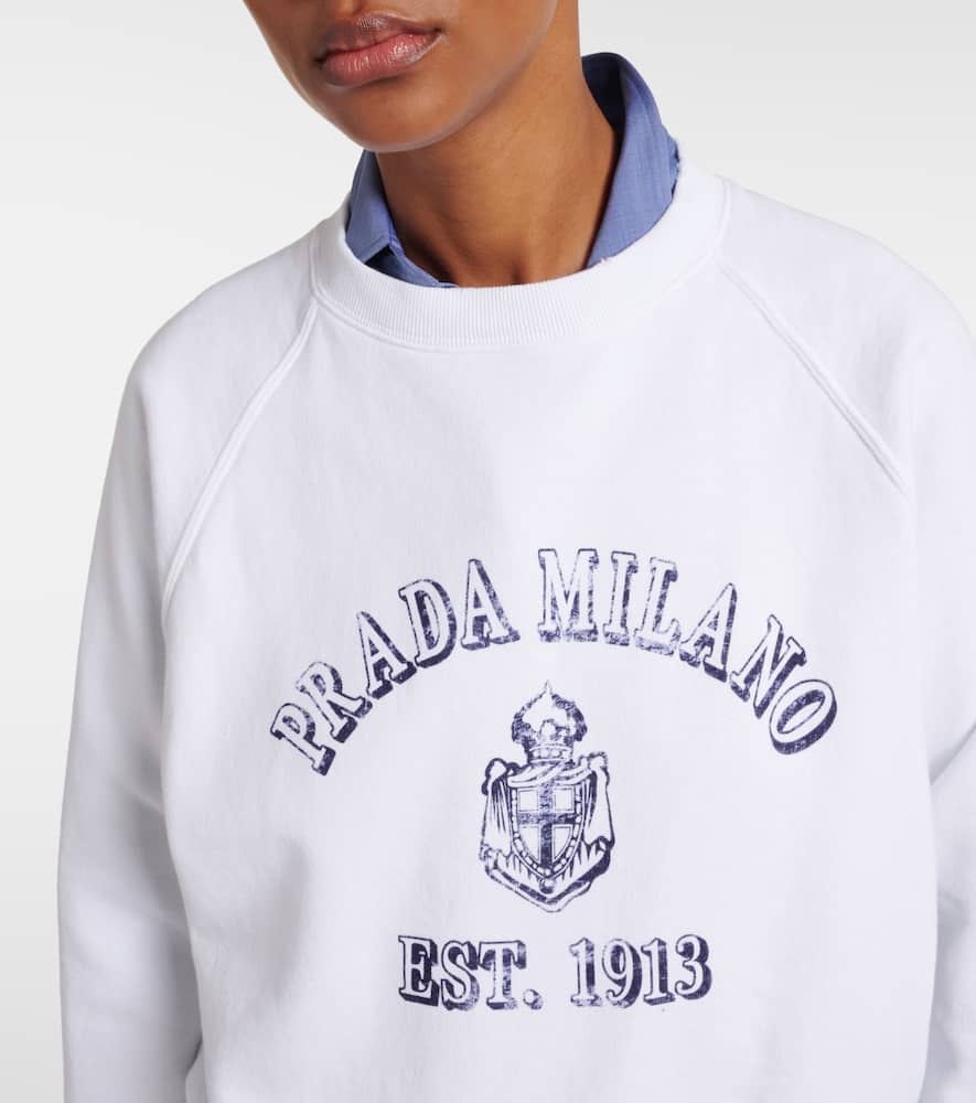 Prada Logo Print Crewneck Sweatshirt In Weiss