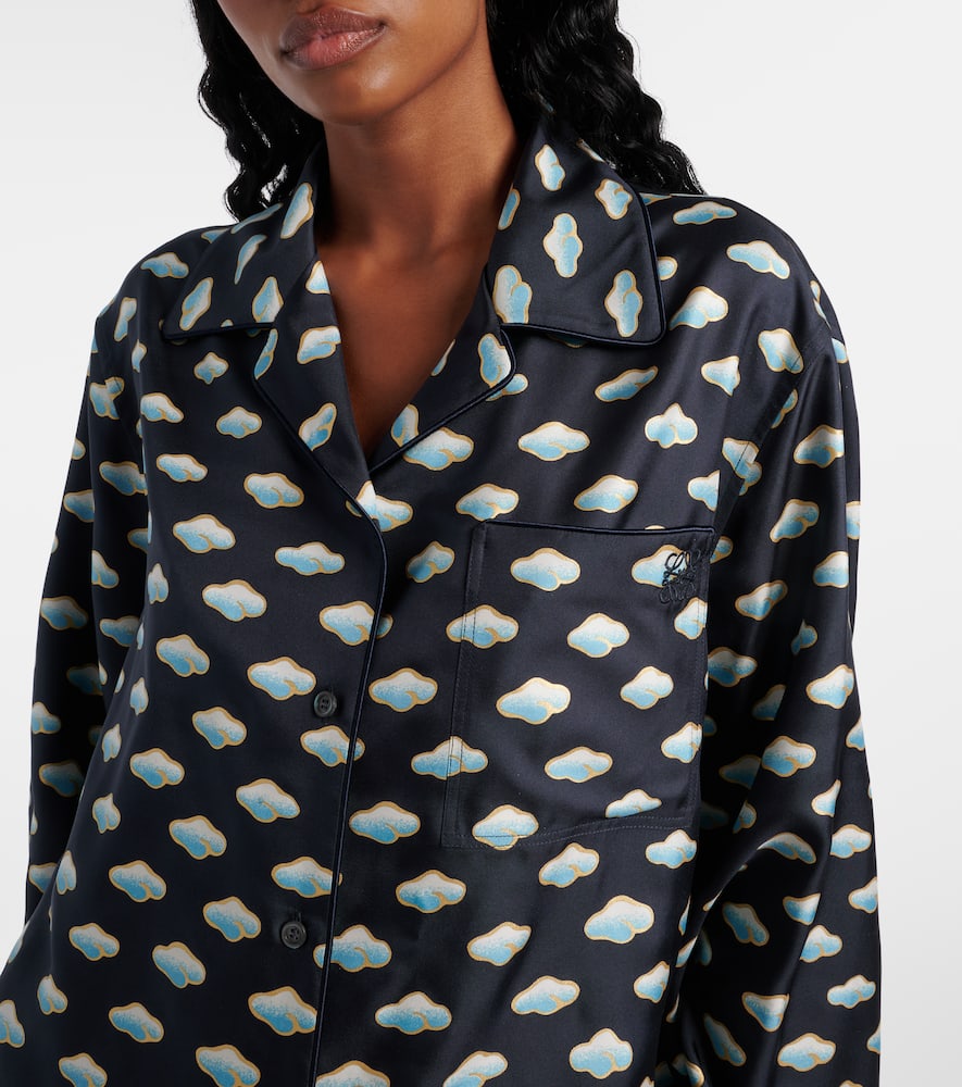 Loewe Clouds Silk Twill Shirt In Navy/blue