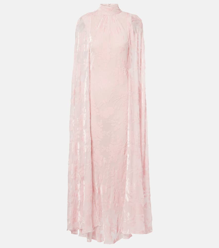 Rodarte Caped Velvet Devoré Gown In Pink