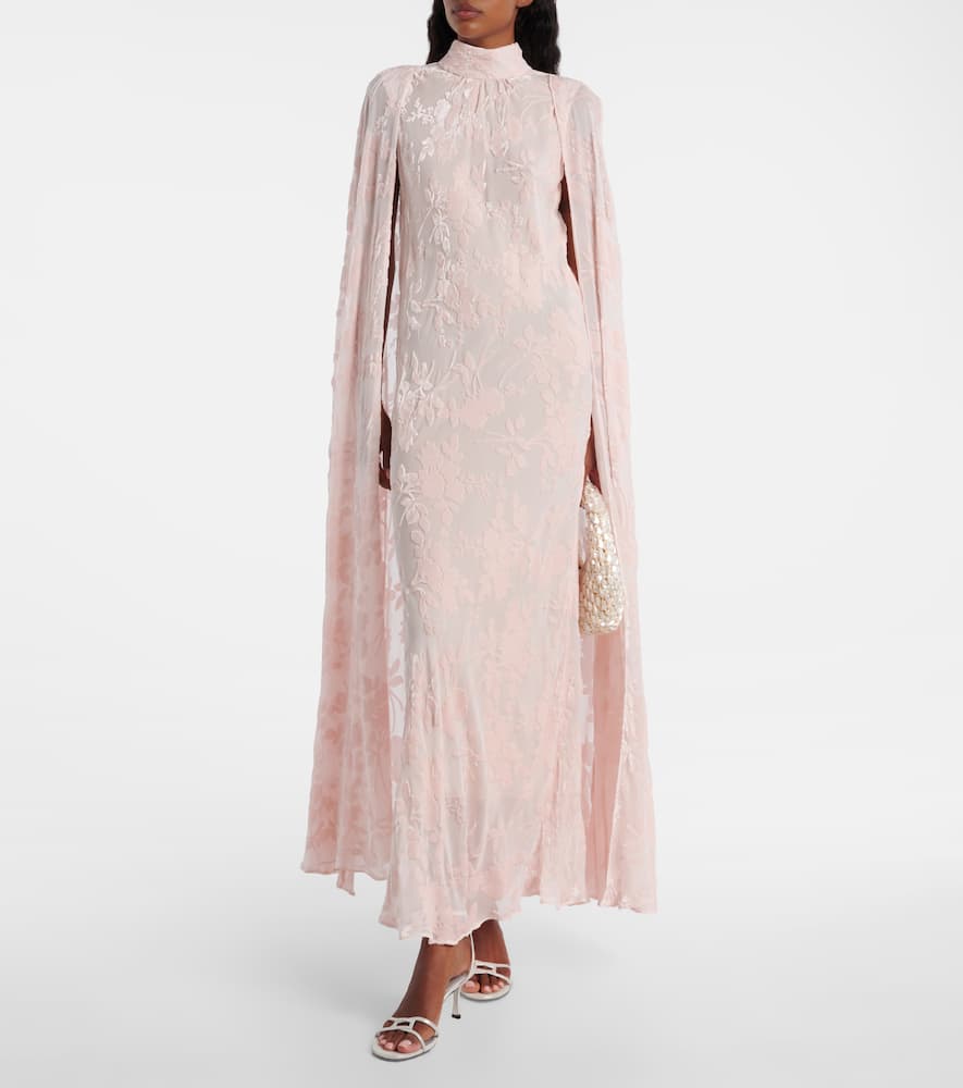 Rodarte Caped Velvet Devoré Gown In Pink