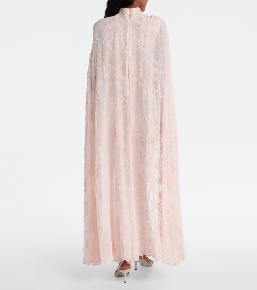 Rodarte Caped Velvet Devoré Gown In Pink
