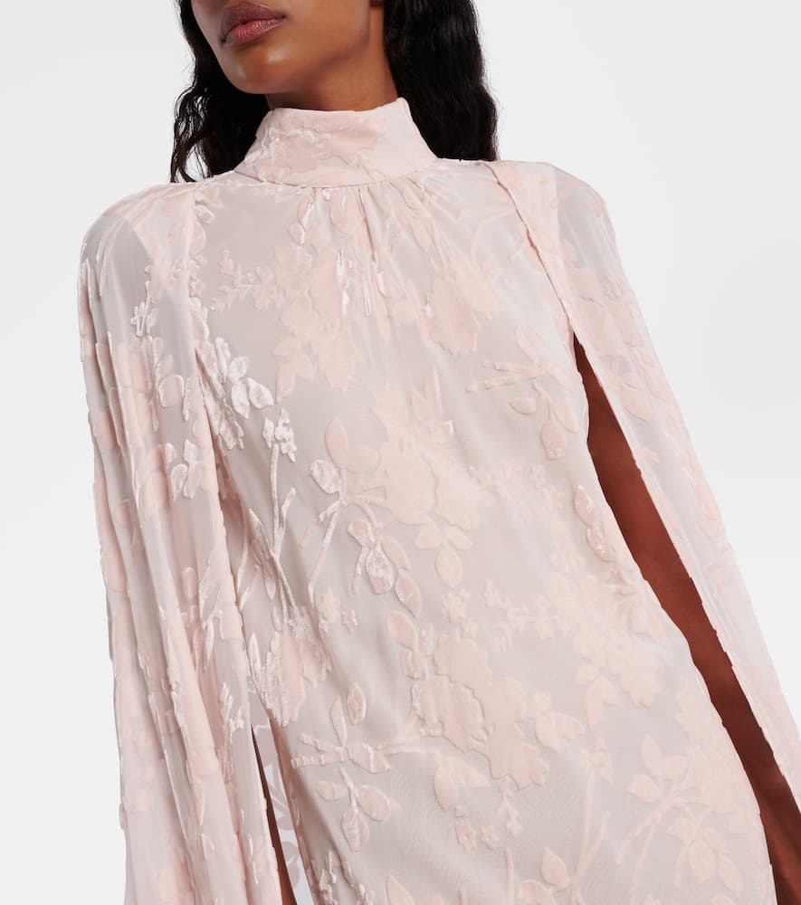 Rodarte Caped Velvet Devoré Gown In Pink