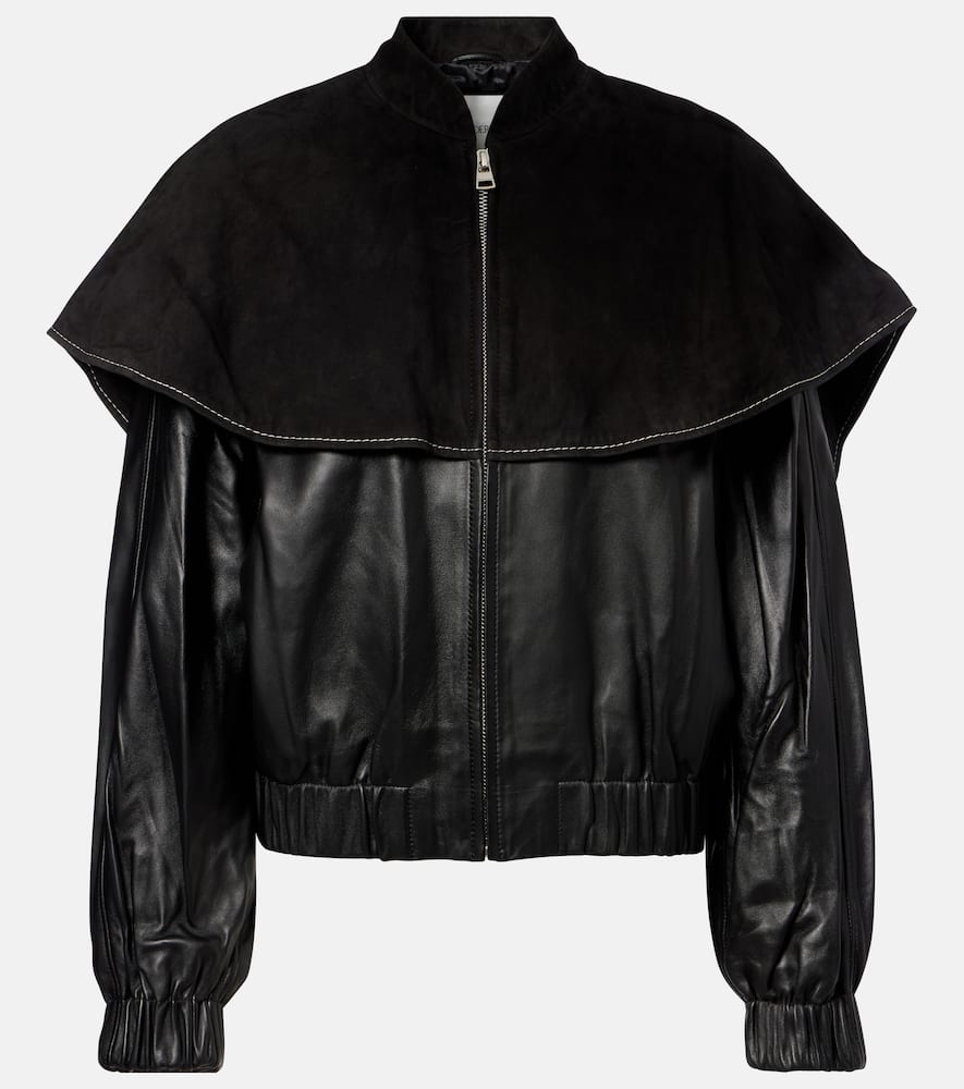 Jw Anderson Oversized-collar Leather Bomber Jacket In Black