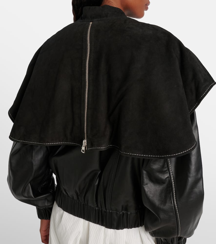 Jw Anderson Oversized-collar Leather Bomber Jacket In Black