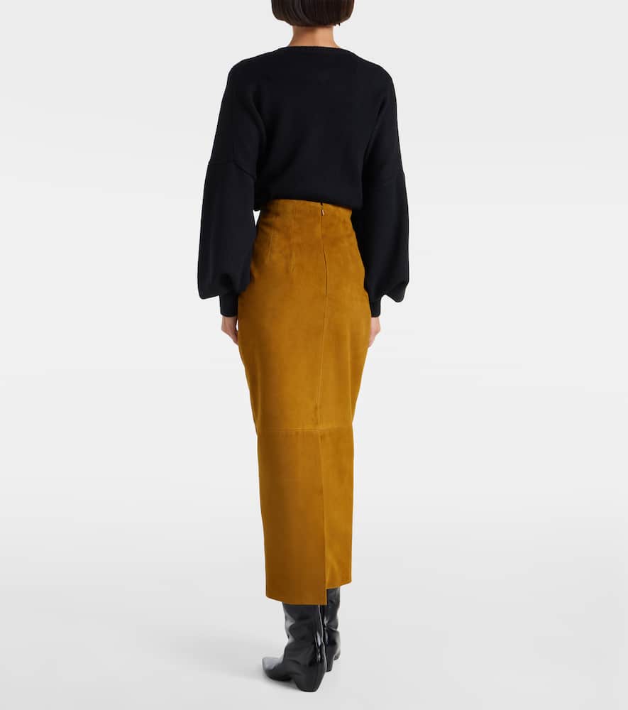 Khaite Loxley Long Pencil Leather Skirt In Yellow