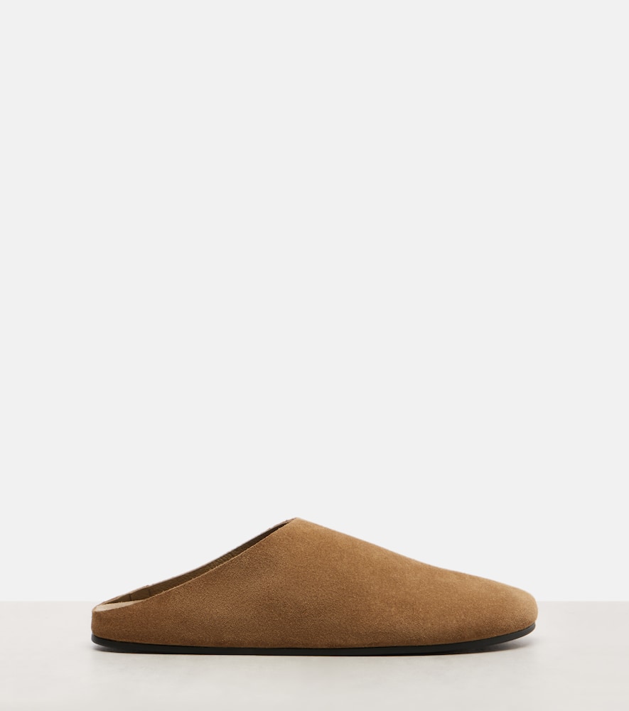 The Row Beige Hudson Suede Slide Loafers In Brown