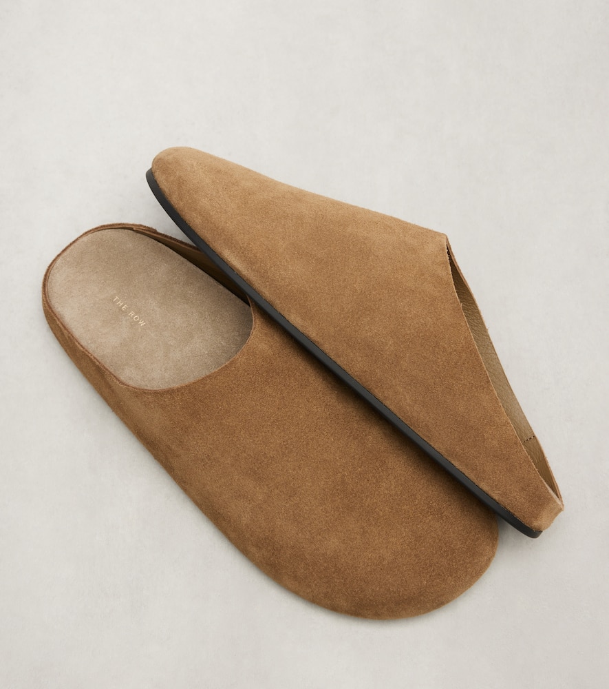 The Row Beige Hudson Suede Slide Loafers In Brown