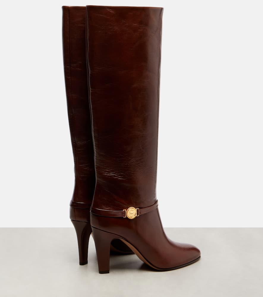 Chloé Eve 85 Embellished Leather Knee-high Boots In Brown