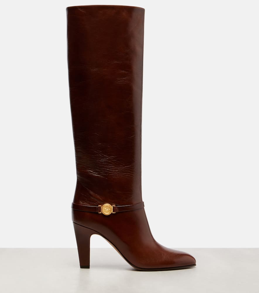 Chloé Eve 85 Embellished Leather Knee-high Boots In Brown