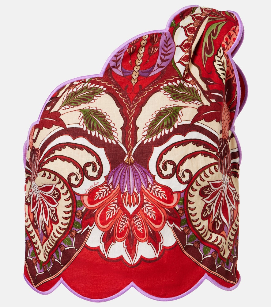 Farm Rio Odara One-shoulder Scalloped Printed Linen-blend Top In Multi