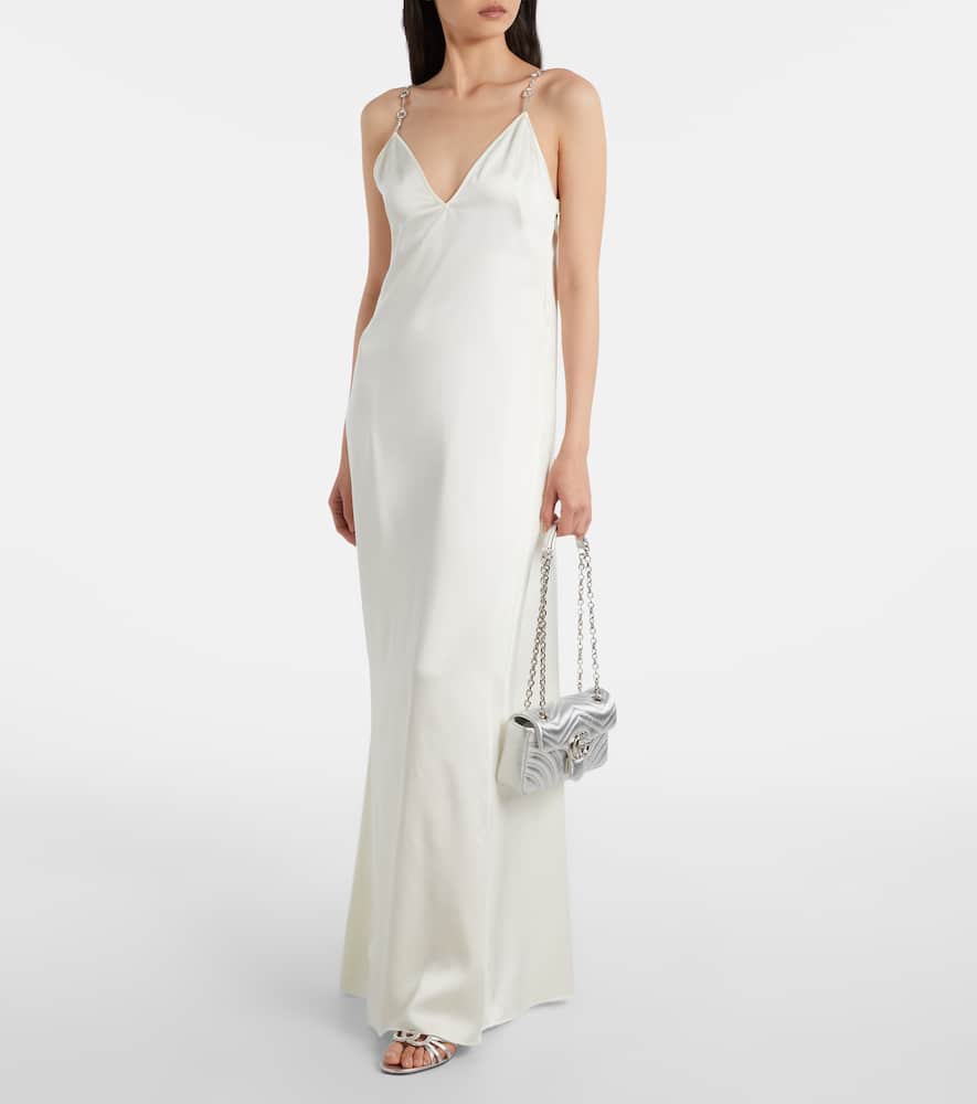 Gucci Alicia Interlocking G 85 Leather Mules In Silver