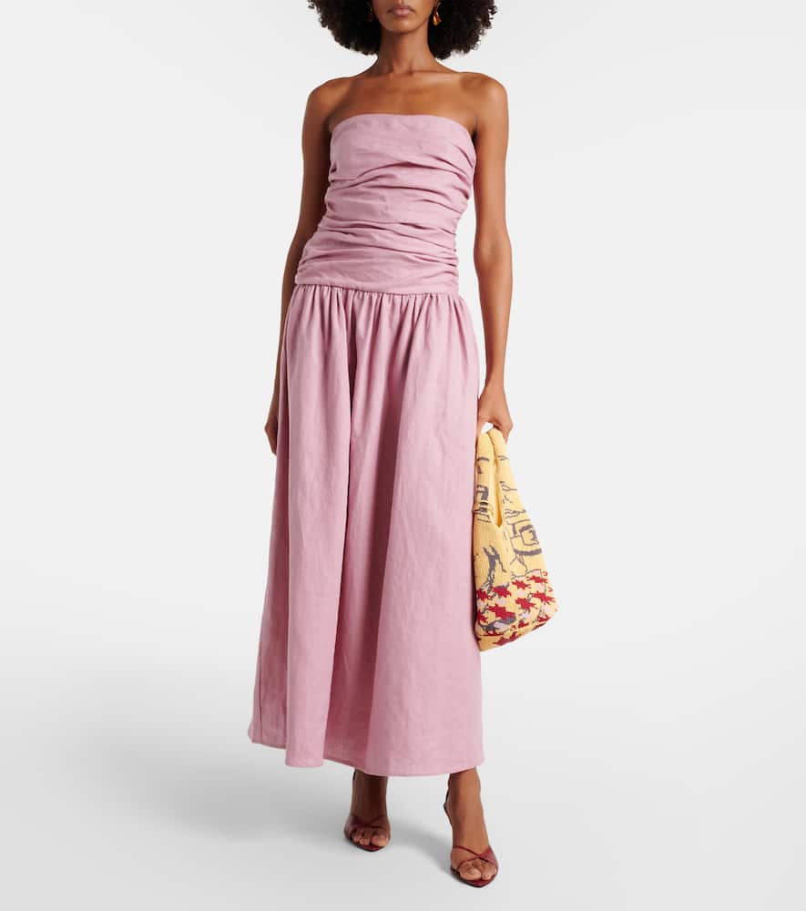 Faithfull Sacha Strapless Linen Maxi Dress In Pink