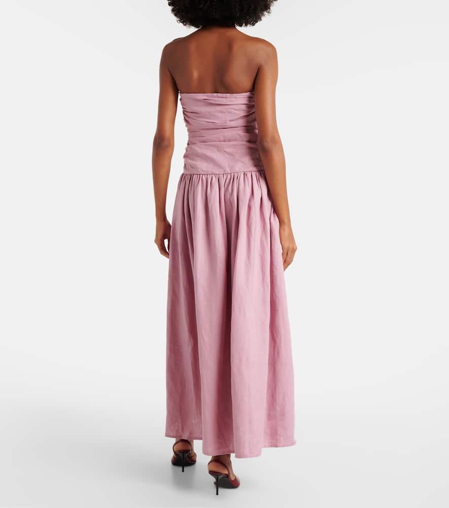 Faithfull Sacha Strapless Linen Maxi Dress In Pink