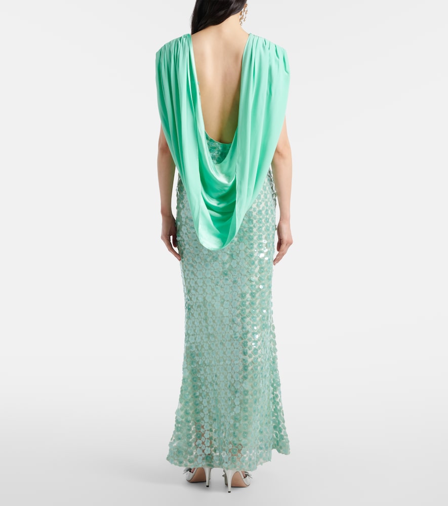  La Fuori La Fuori Sequined Caped Open-back Gown 