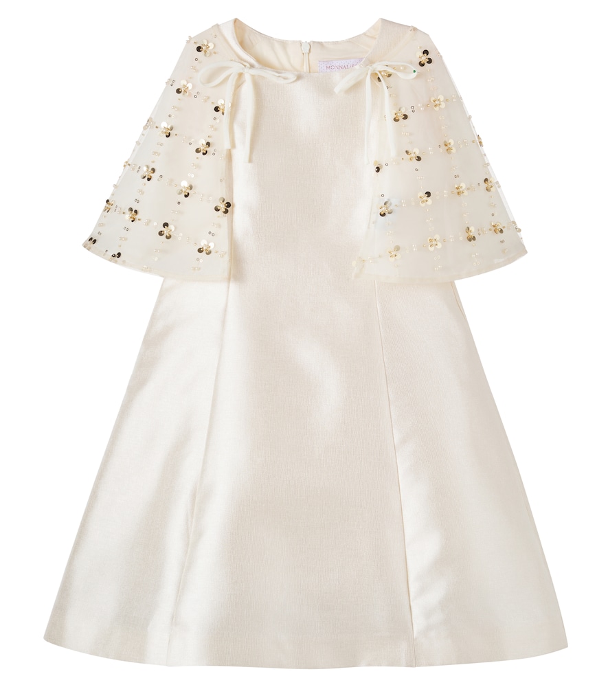 Monnalisa Beige Caped Sequined Satin Dress Y Size 5 - Mytheresa