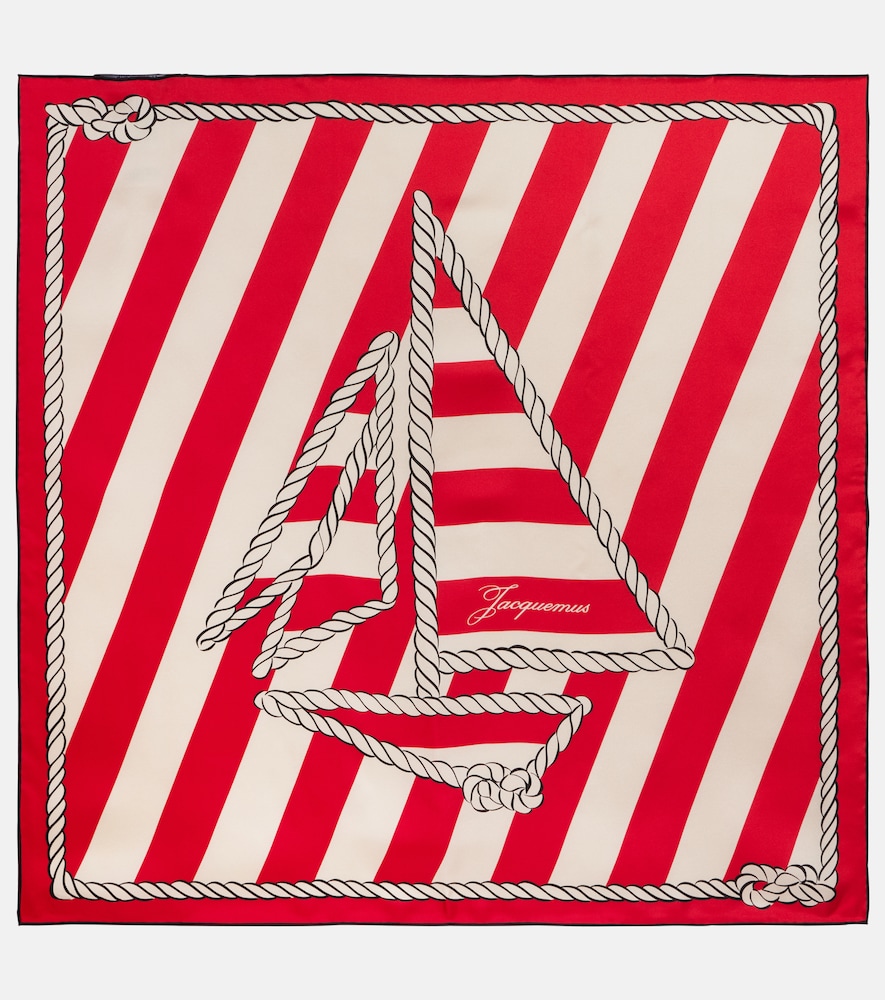 Jacquemus Bateau Corde Printed Silk Scarf In Red