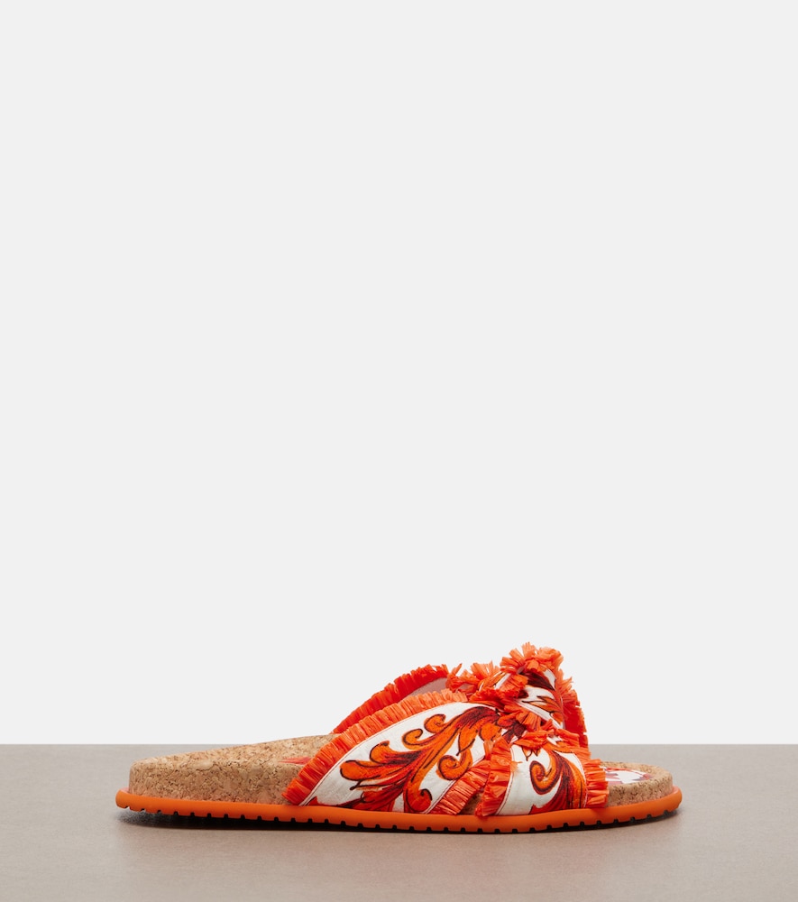  Dolce&gabbana Dolce&gabbana Majolica Fringed Brocade Slides 