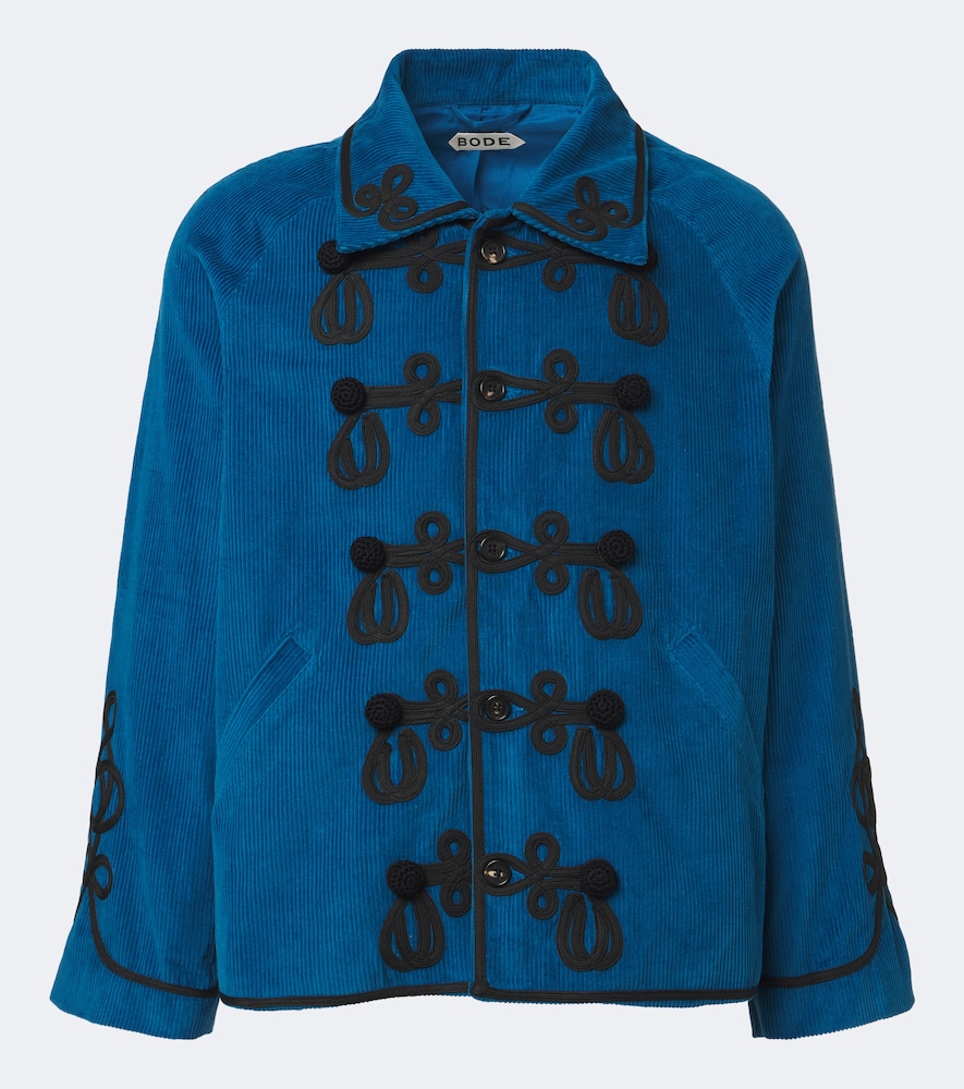 Bode Stagecoach Embroidered Cotton Corduroy Jacket In Blue