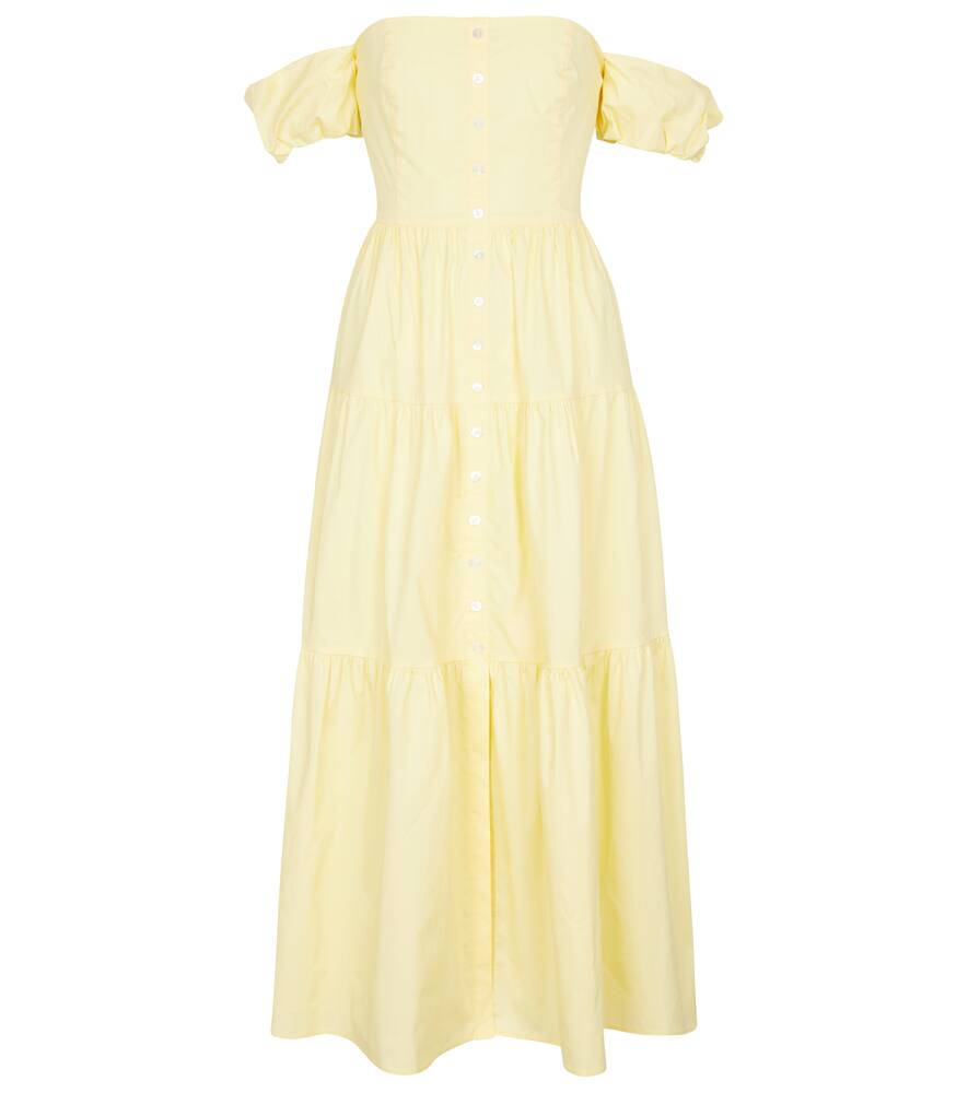 Staud Elio Off-shoulder Cotton Midi Dress In Yellow